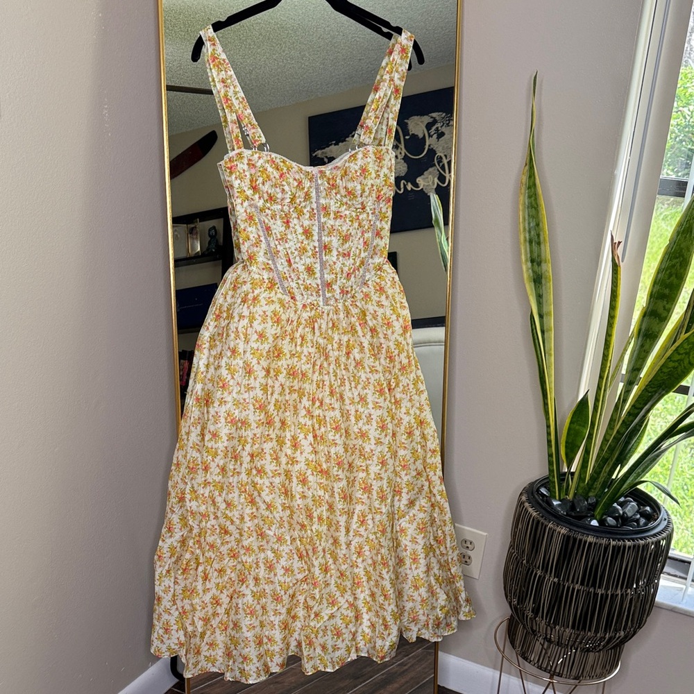 House of CB 'Kelly' Royal Rose Print Corset Midi Sundress - Picture 6 of 10
